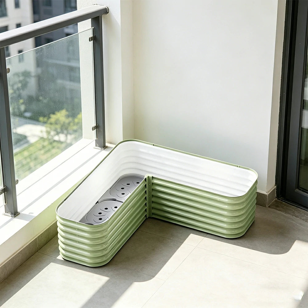 SOLARA Modular Raised Garden Bed with Water Reservoir Reinforced Outdoor Planter Box 120x40x43cm for Balcony Courtyard