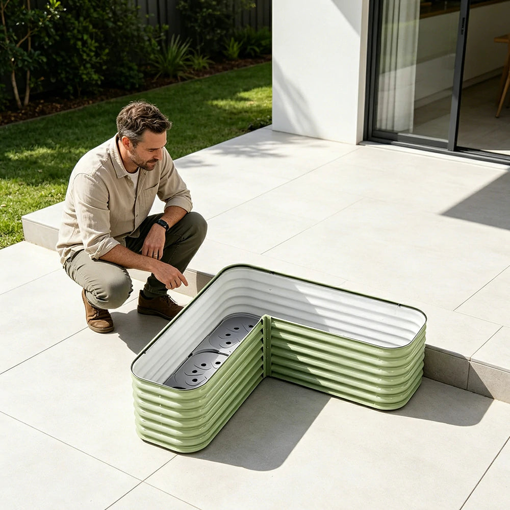 SOLARA Modular Raised Garden Bed with Water Reservoir Reinforced Outdoor Planter Box 120x40x43cm for Balcony Courtyard