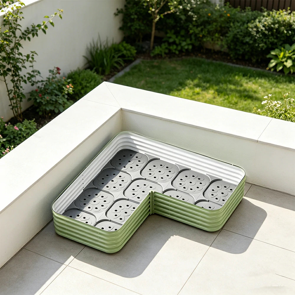 SOLARA Modular Raised Garden Bed with Water Reservoir Reinforced Outdoor Planter Box 160x80x28cm for Balcony Courtyard