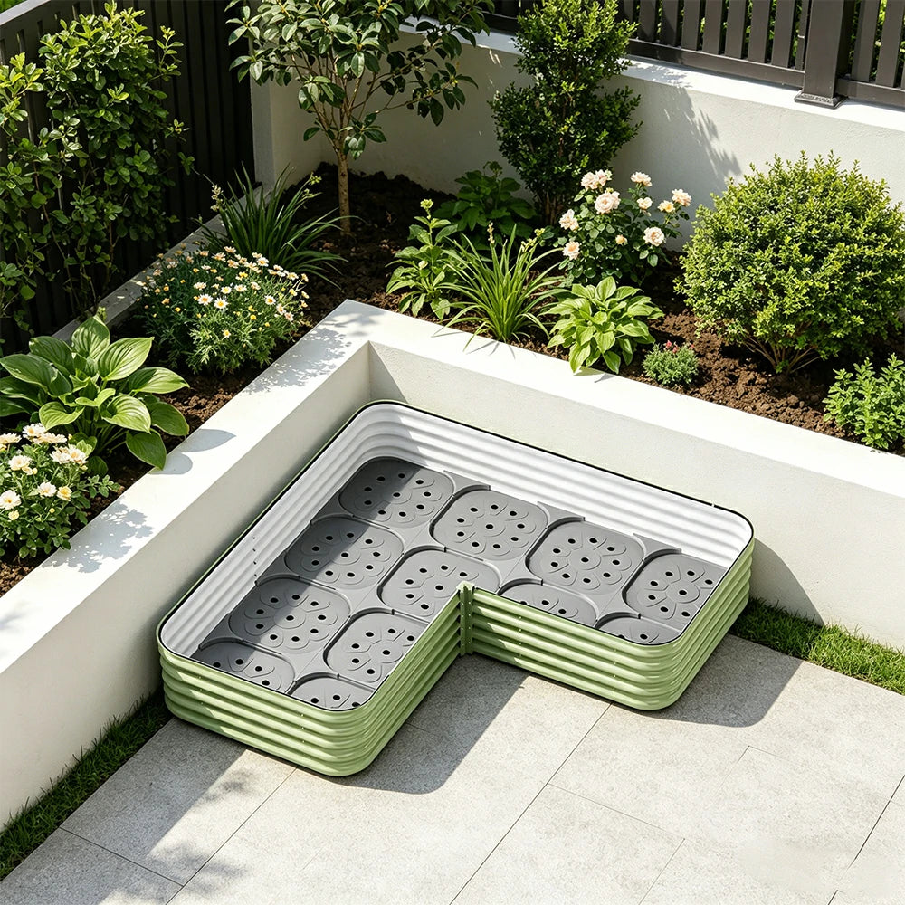 SOLARA Modular Raised Garden Bed with Water Reservoir Reinforced Outdoor Planter Box 160x80x28cm for Balcony Courtyard