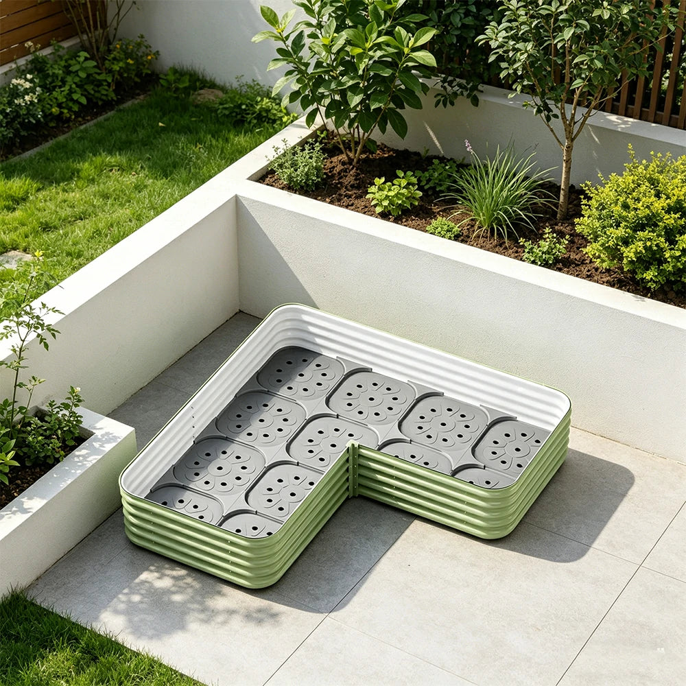 SOLARA Modular Raised Garden Bed with Water Reservoir Reinforced Outdoor Planter Box 160x80x28cm for Balcony Courtyard