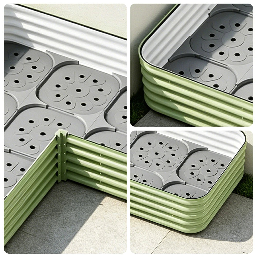 SOLARA Modular Raised Garden Bed with Water Reservoir Reinforced Outdoor Planter Box 160x80x28cm for Balcony Courtyard