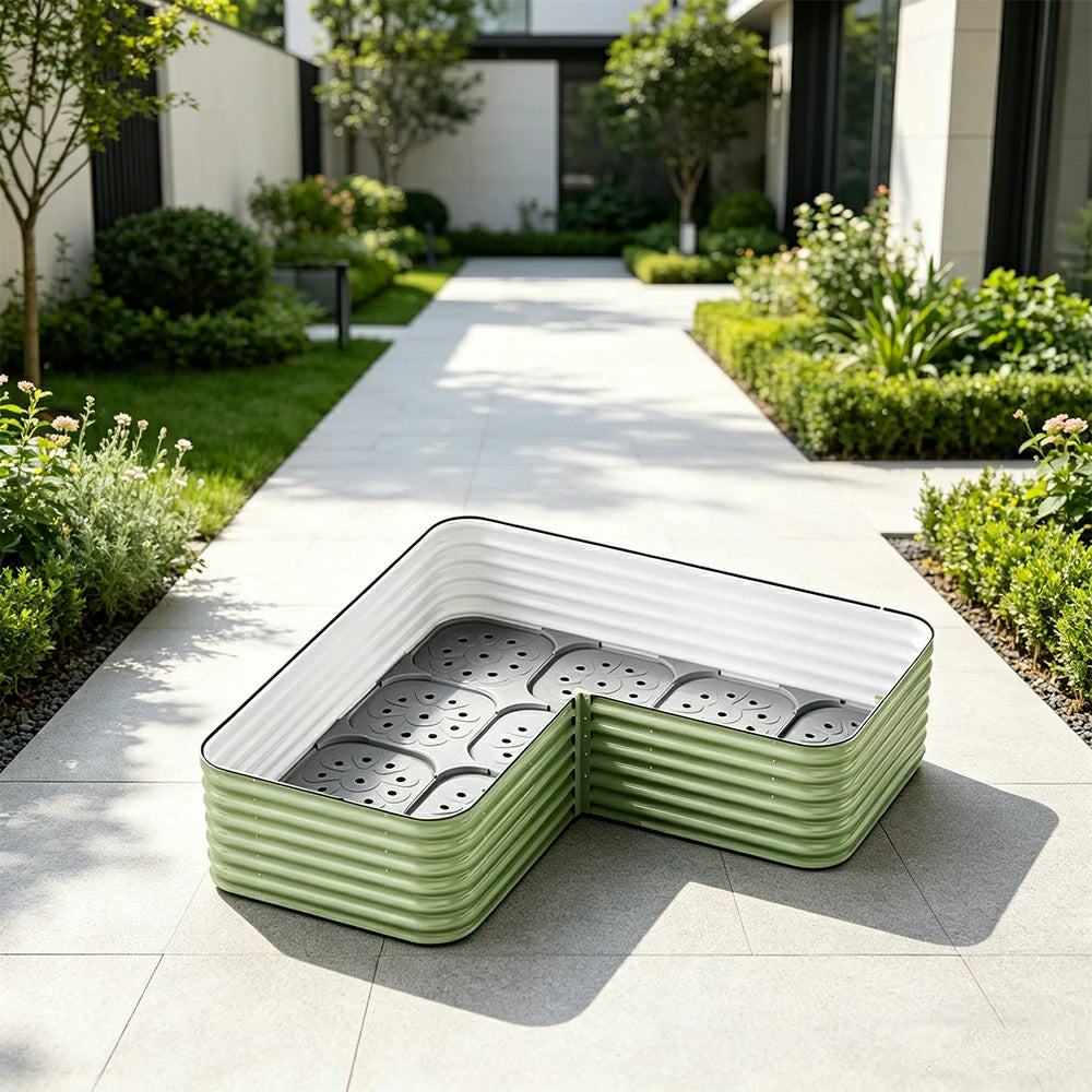 SOLARA Modular Raised Garden Bed with Water Reservoir Reinforced Outdoor Planter Box 160x80x43cm for Balcony Courtyard