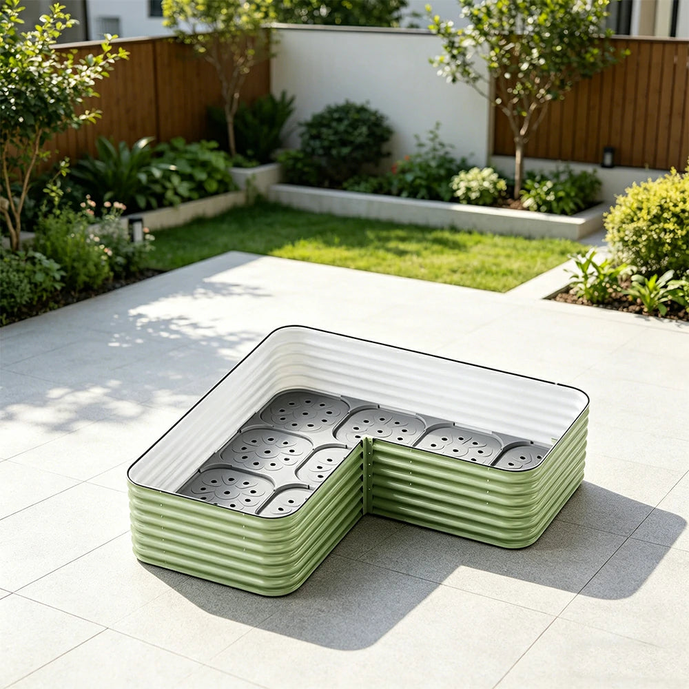 SOLARA Modular Raised Garden Bed with Water Reservoir Reinforced Outdoor Planter Box 160x80x43cm for Balcony Courtyard