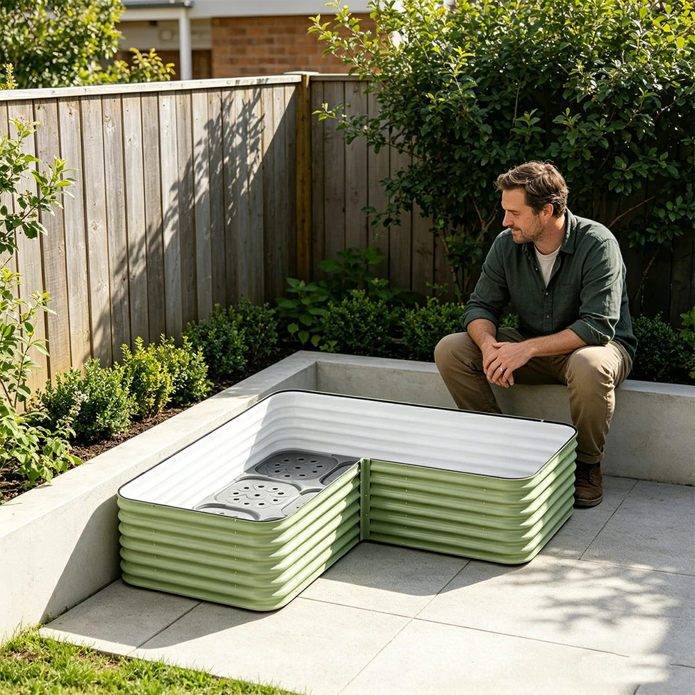 SOLARA Modular Raised Garden Bed with Water Reservoir Reinforced Outdoor Planter Box 160x80x43cm for Balcony Courtyard
