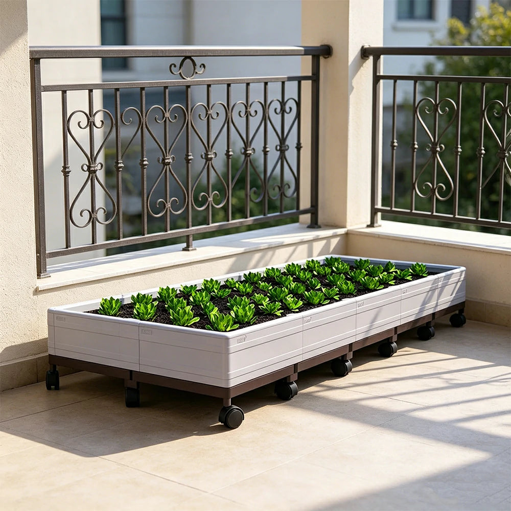 SOLARA Heavy Duty Raised Garden Bed Reinforced PP Outdoor Planter Box 240L for Balcony Patio Garden - White