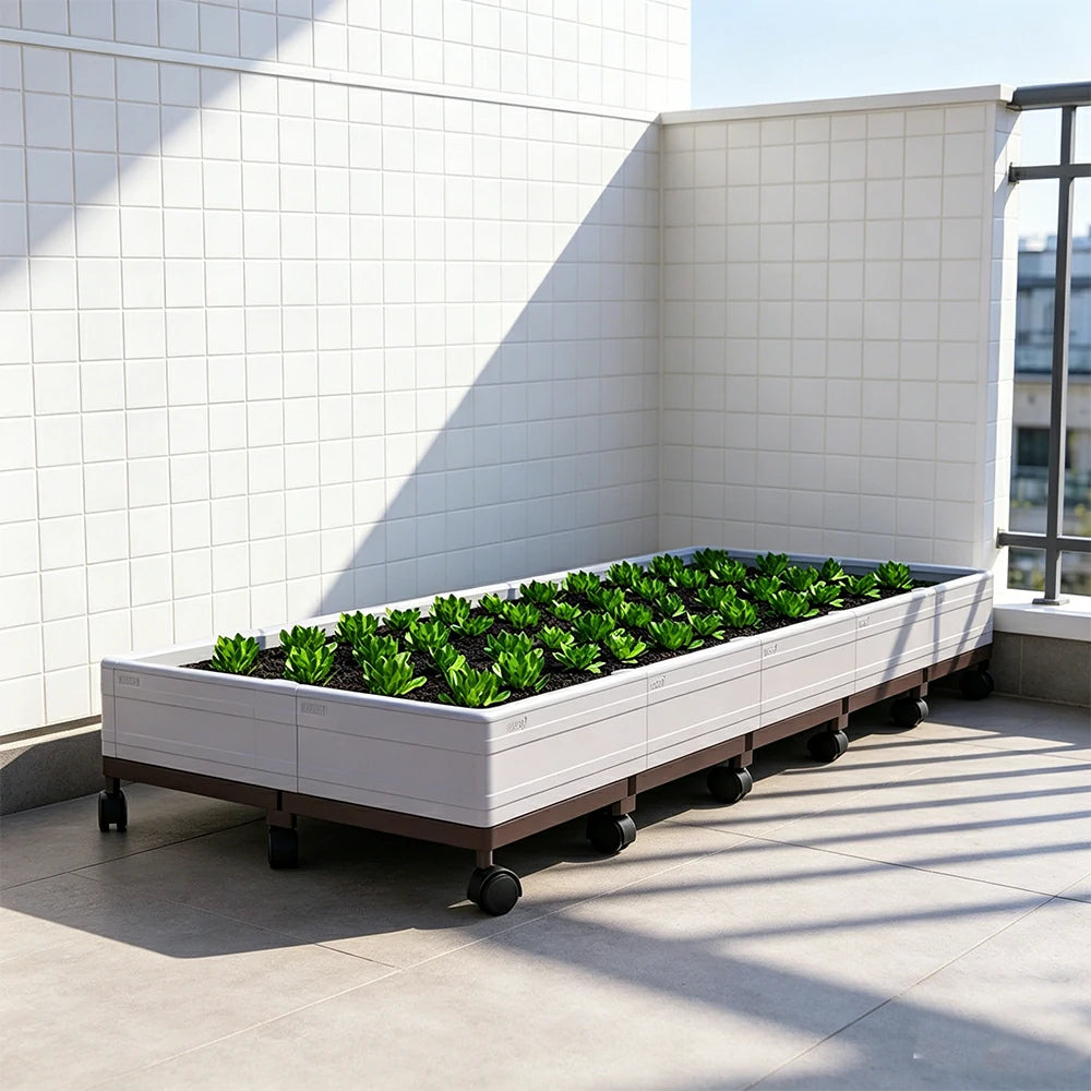 SOLARA Heavy Duty Raised Garden Bed Reinforced PP Outdoor Planter Box 240L for Balcony Patio Garden - White