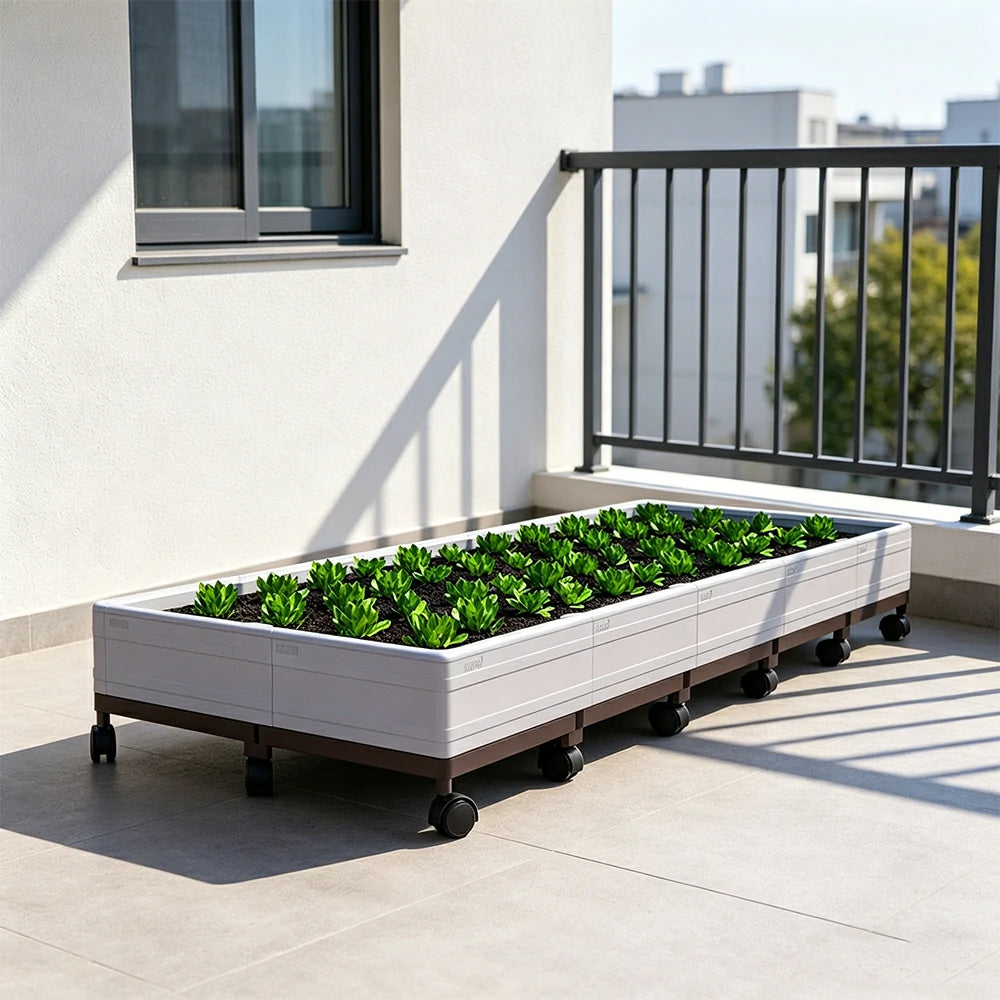 SOLARA Heavy Duty Raised Garden Bed Reinforced PP Outdoor Planter Box 240L for Balcony Patio Garden - White