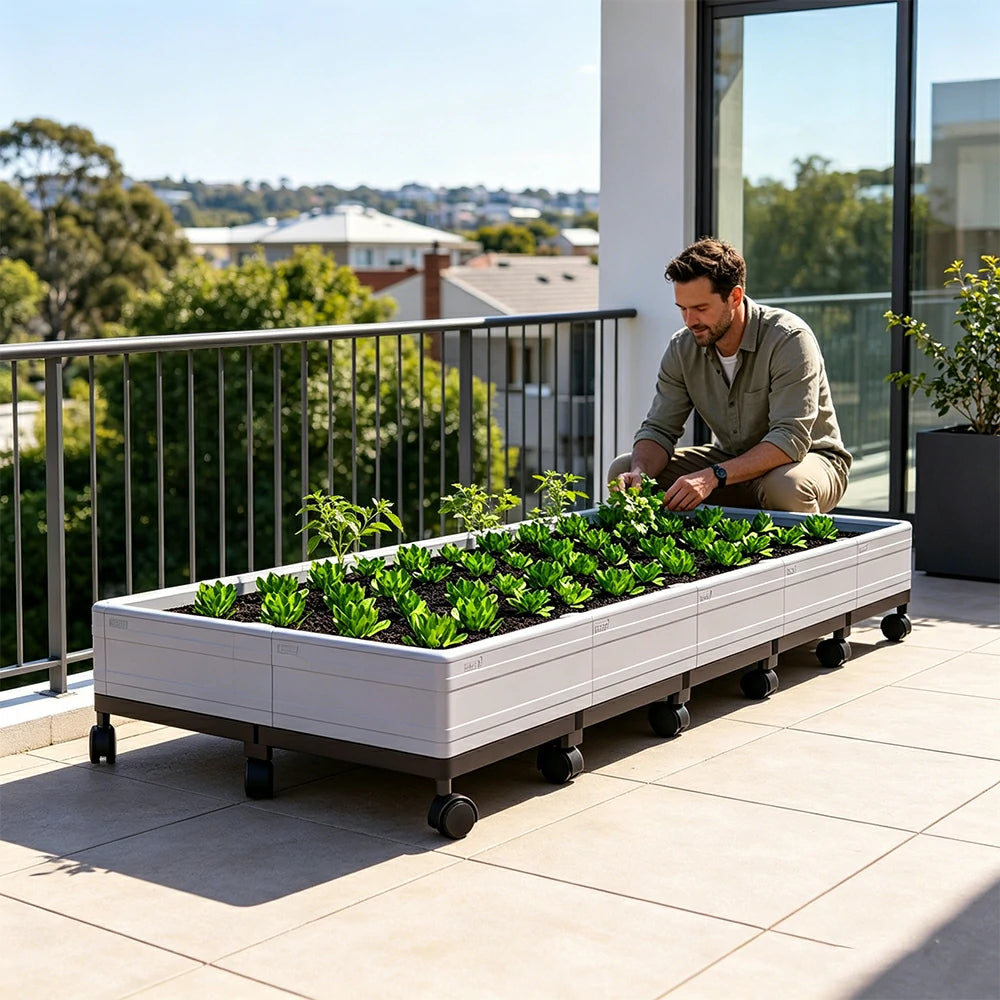 SOLARA Heavy Duty Raised Garden Bed Reinforced PP Outdoor Planter Box 240L for Balcony Patio Garden - White