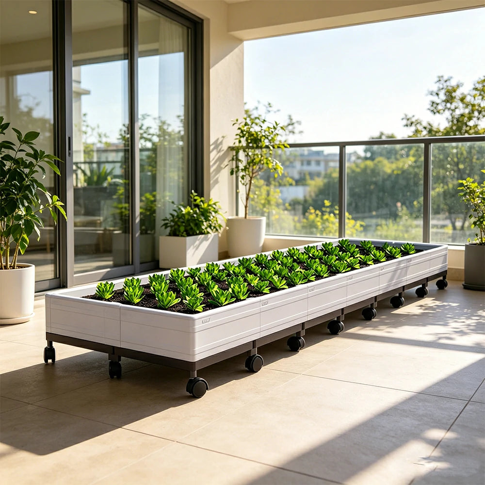 SOLARA Heavy Duty Raised Garden Bed Reinforced PP Outdoor Planter Box 336L for Balcony Patio Garden - White