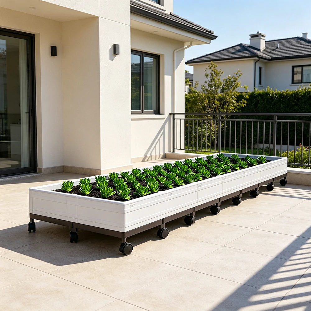 SOLARA Heavy Duty Raised Garden Bed Reinforced PP Outdoor Planter Box 336L for Balcony Patio Garden - White