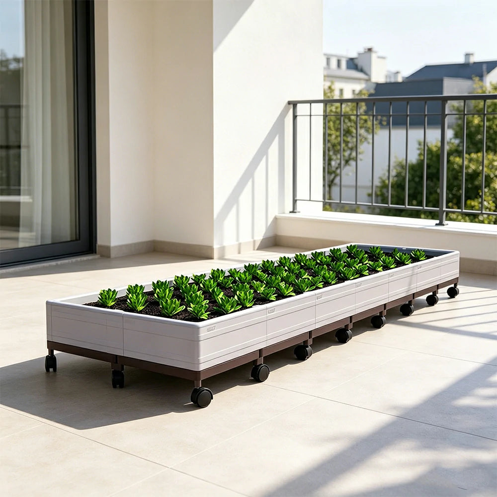 SOLARA Heavy Duty Raised Garden Bed Reinforced PP Outdoor Planter Box 336L for Balcony Patio Garden - White