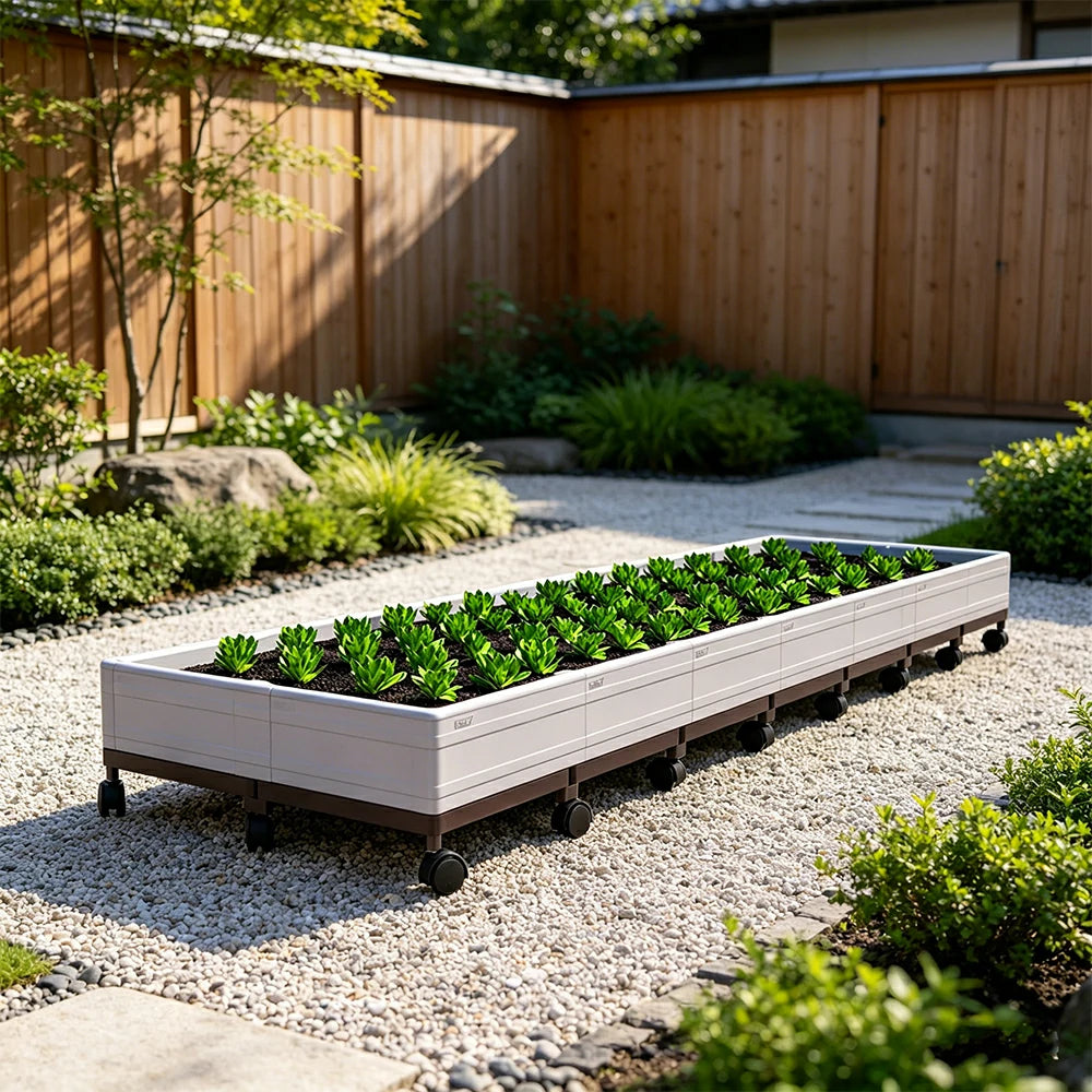 SOLARA Heavy Duty Raised Garden Bed Reinforced PP Outdoor Planter Box 336L for Balcony Patio Garden - White