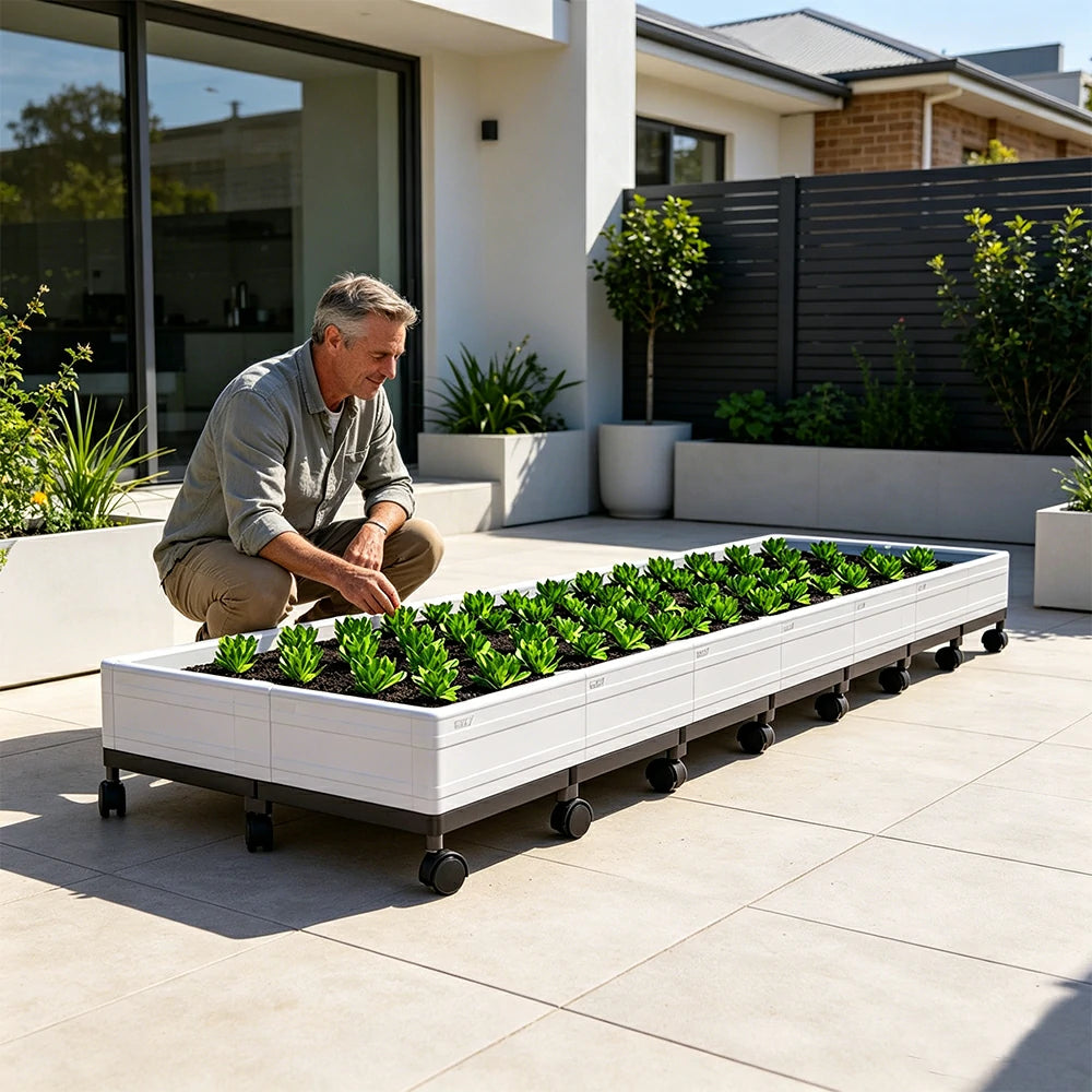 SOLARA Heavy Duty Raised Garden Bed Reinforced PP Outdoor Planter Box 336L for Balcony Patio Garden - White