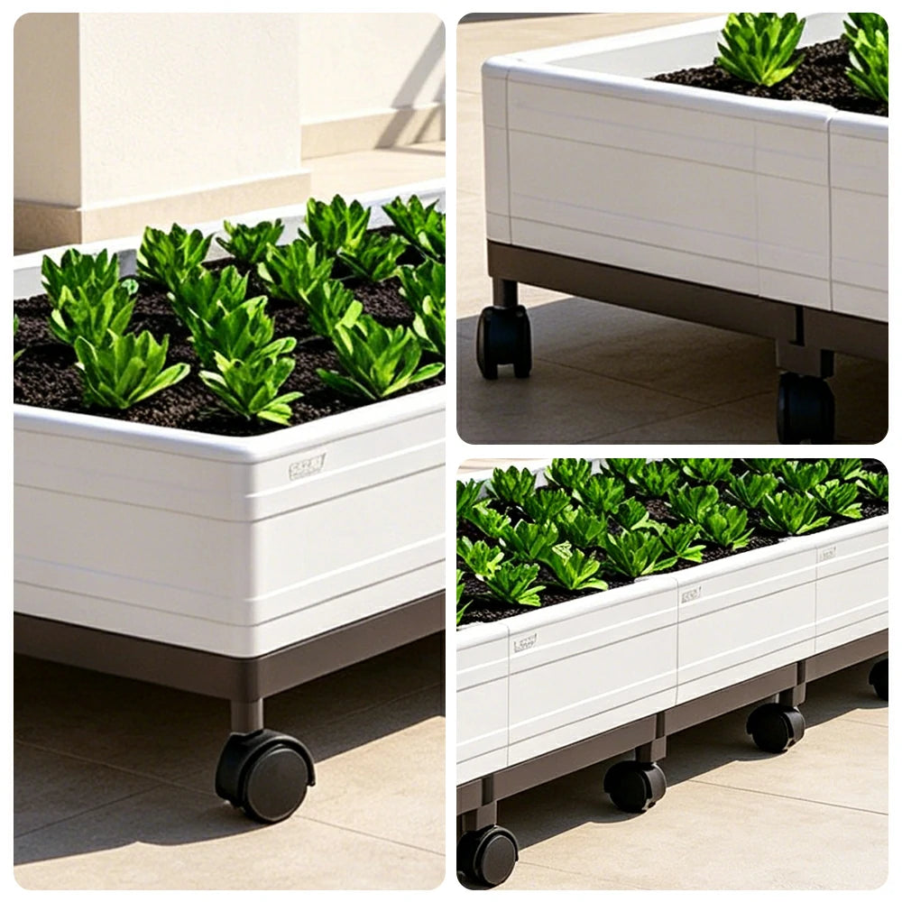 SOLARA Heavy Duty Raised Garden Bed Reinforced PP Outdoor Planter Box 336L for Balcony Patio Garden - White