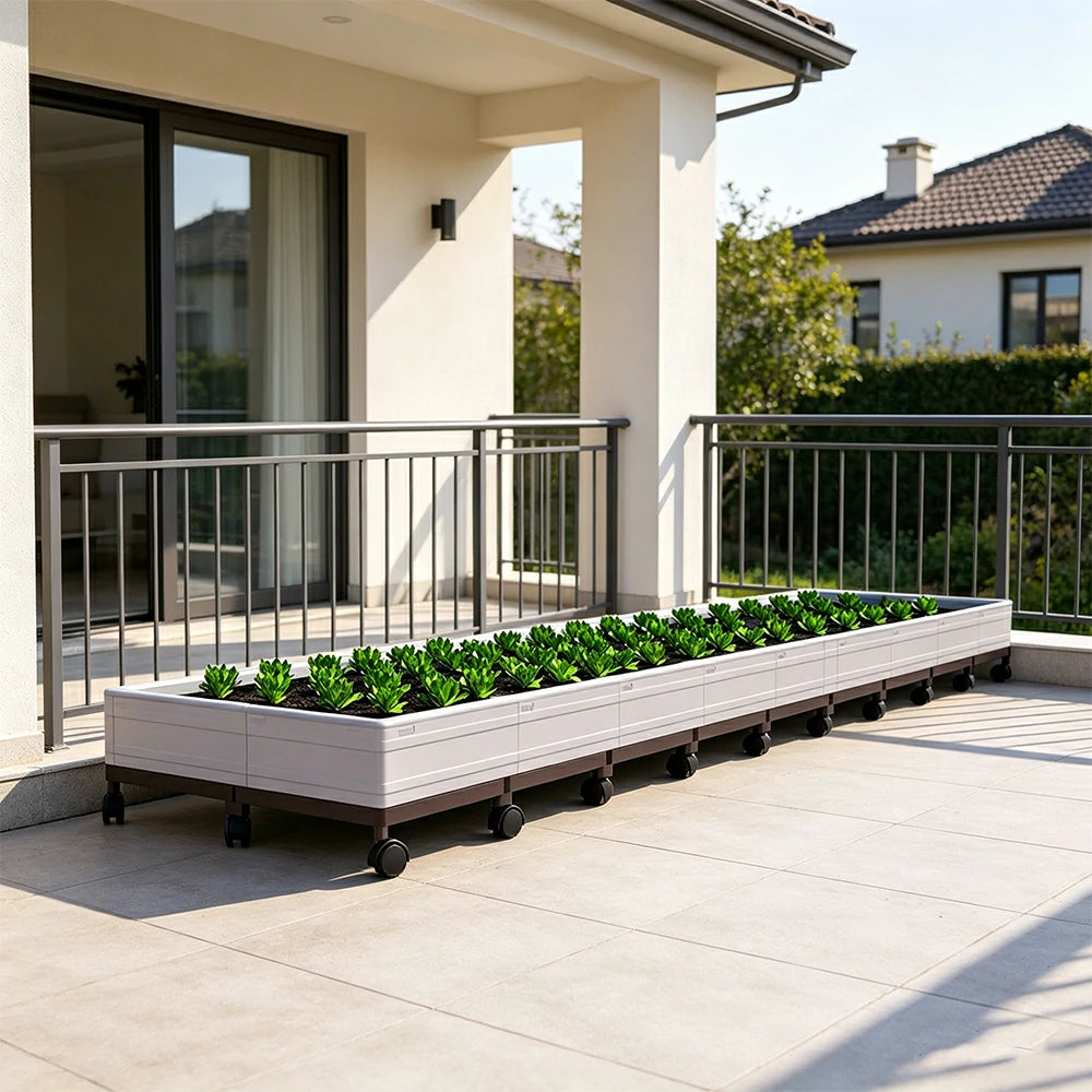 SOLARA Heavy Duty Raised Garden Bed Reinforced PP Outdoor Planter Box 432L for Balcony Patio Garden - White