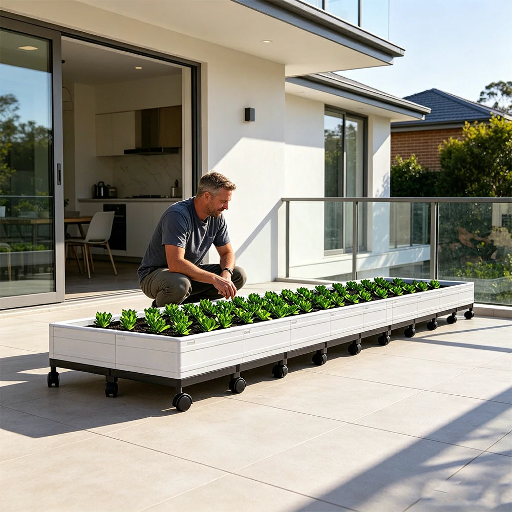 SOLARA Heavy Duty Raised Garden Bed Reinforced PP Outdoor Planter Box 432L for Balcony Patio Garden - White