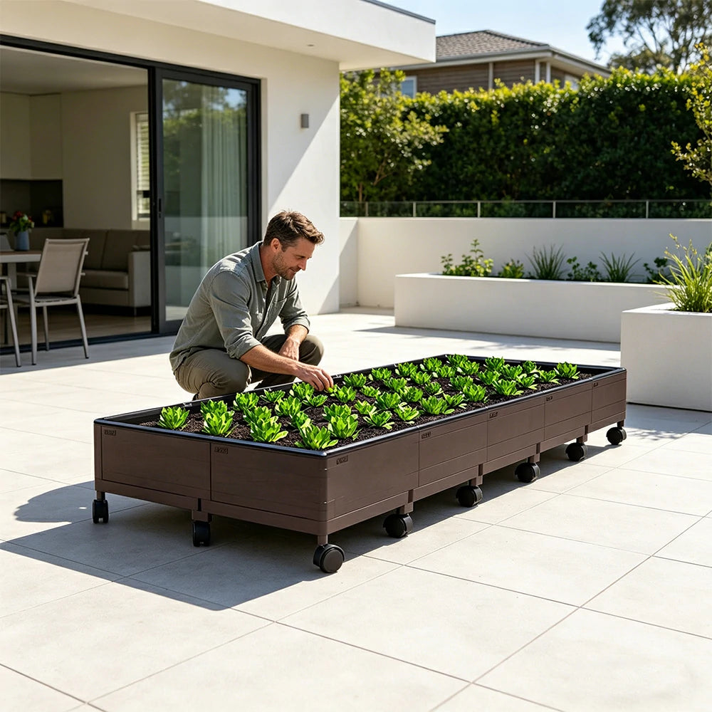 SOLARA Heavy Duty Raised Garden Bed Reinforced PP Outdoor Planter Box 240L for Balcony Patio Garden - Black