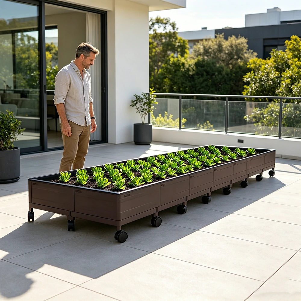 SOLARA Heavy Duty Raised Garden Bed Reinforced PP Outdoor Planter Box 336L for Balcony Patio Garden - Black