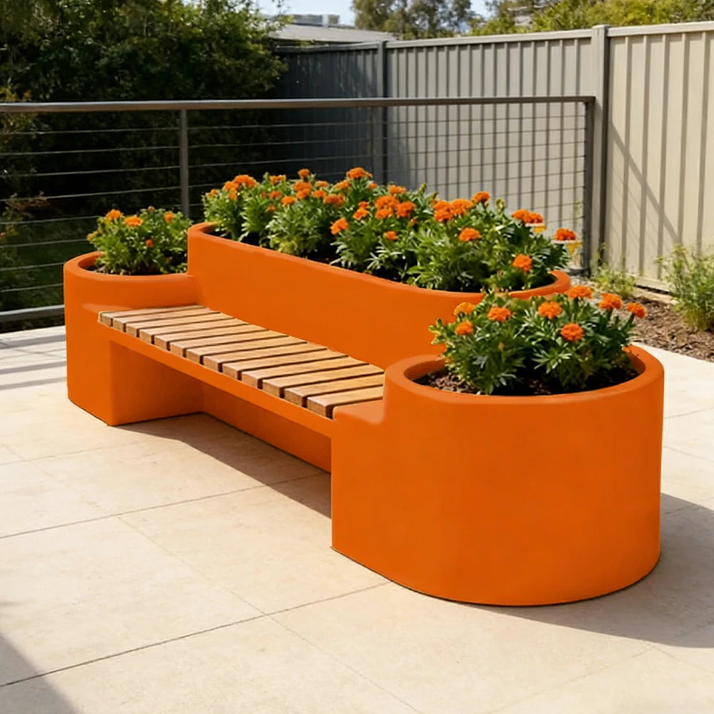SOLARA 120/150/180cm Outdoor Metal Planter Box Thick Galvanized Steel Frame with High-Temp Coating for Commercial Patio Terrace - Orange