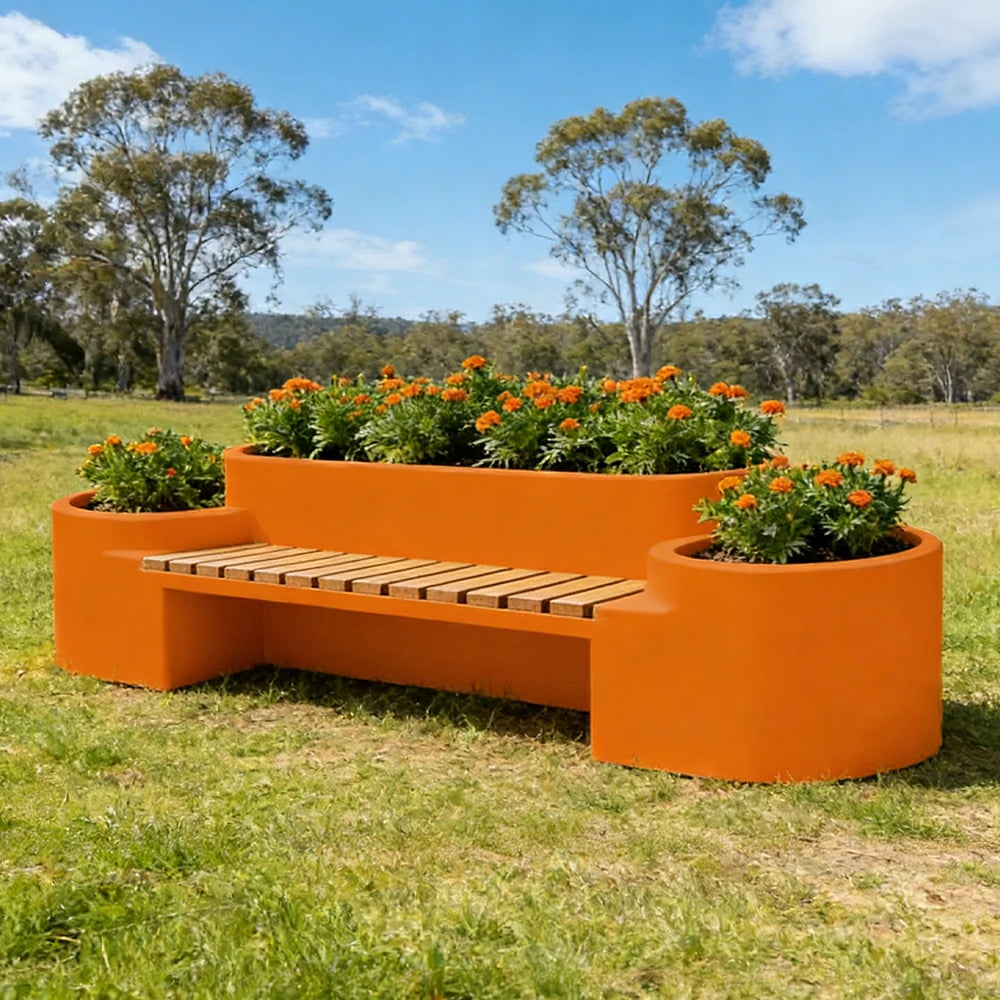 SOLARA 120/150/180cm Outdoor Metal Planter Box Thick Galvanized Steel Frame with High-Temp Coating for Commercial Patio Terrace - Orange