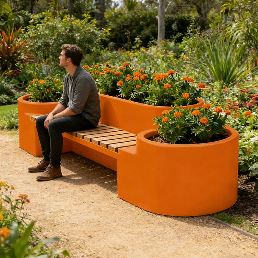 SOLARA 120/150/180cm Outdoor Metal Planter Box Thick Galvanized Steel Frame with High-Temp Coating for Commercial Patio Terrace - Orange