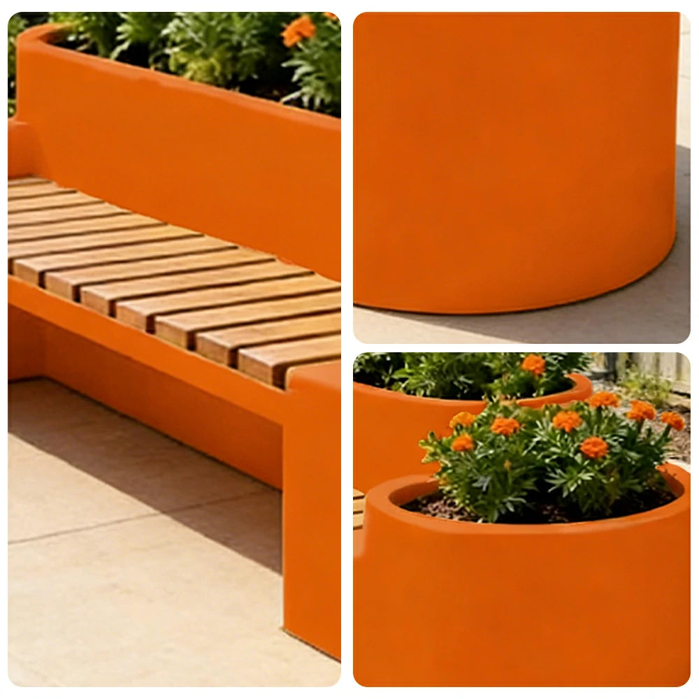 SOLARA 120/150/180cm Outdoor Metal Planter Box Thick Galvanized Steel Frame with High-Temp Coating for Commercial Patio Terrace - Orange