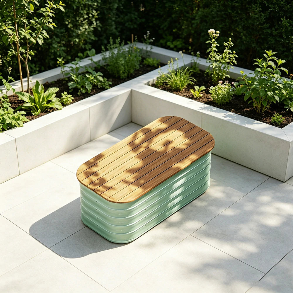 SOLARA Modular Raised Garden Bed with WPC Seat Cover Water Storage Outdoor Planter Box 80x40x43cm for Balcony Patio - Green