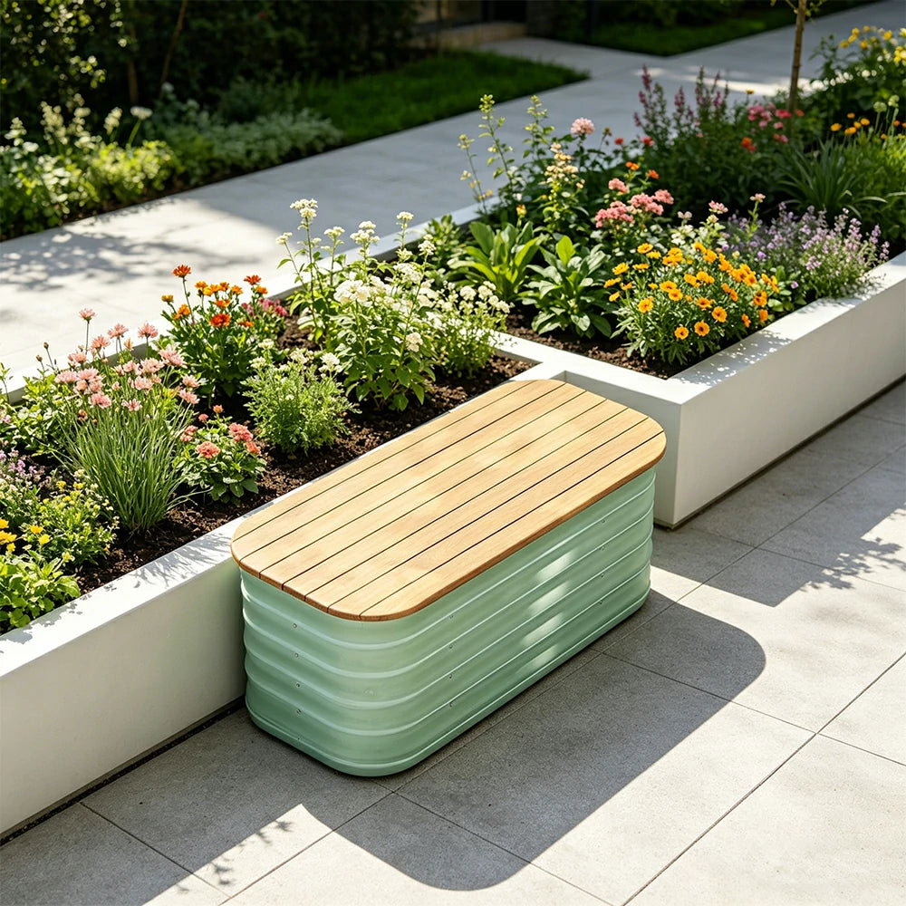SOLARA Modular Raised Garden Bed with WPC Seat Cover Water Storage Outdoor Planter Box 80x40x43cm for Balcony Patio - Green