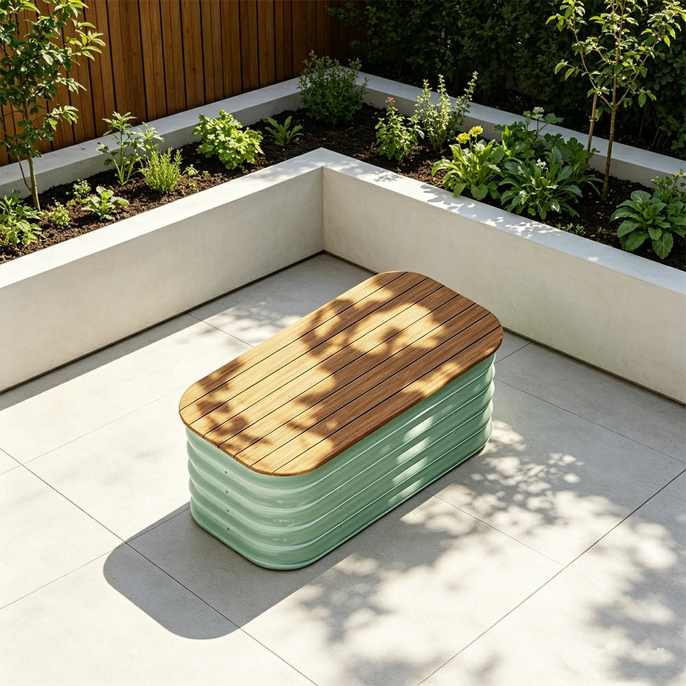 SOLARA Modular Raised Garden Bed with WPC Seat Cover Water Storage Outdoor Planter Box 80x40x43cm for Balcony Patio - Green