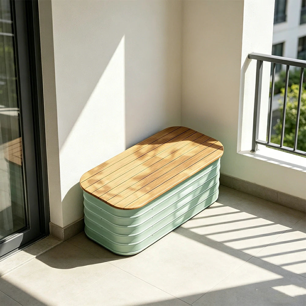 SOLARA Modular Raised Garden Bed with WPC Seat Cover Water Storage Outdoor Planter Box 80x40x43cm for Balcony Patio - Green