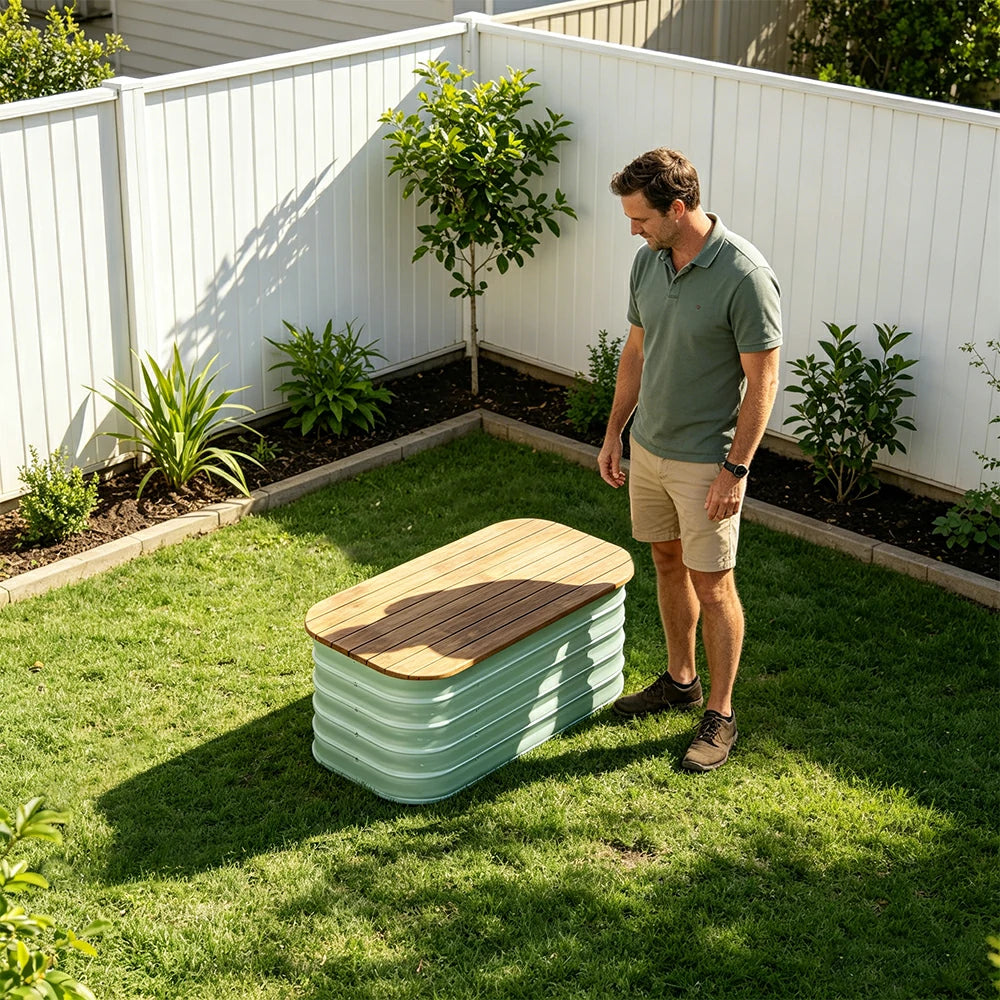 SOLARA Modular Raised Garden Bed with WPC Seat Cover Water Storage Outdoor Planter Box 80x40x43cm for Balcony Patio - Green