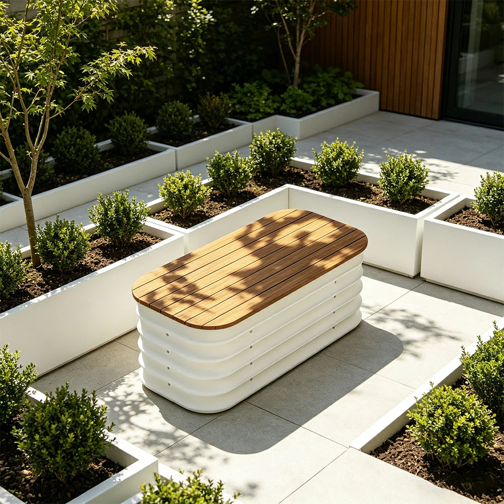 SOLARA Modular Raised Garden Bed with WPC Seat Cover Water Storage Outdoor Planter Box 80x40x43cm for Balcony Patio - White