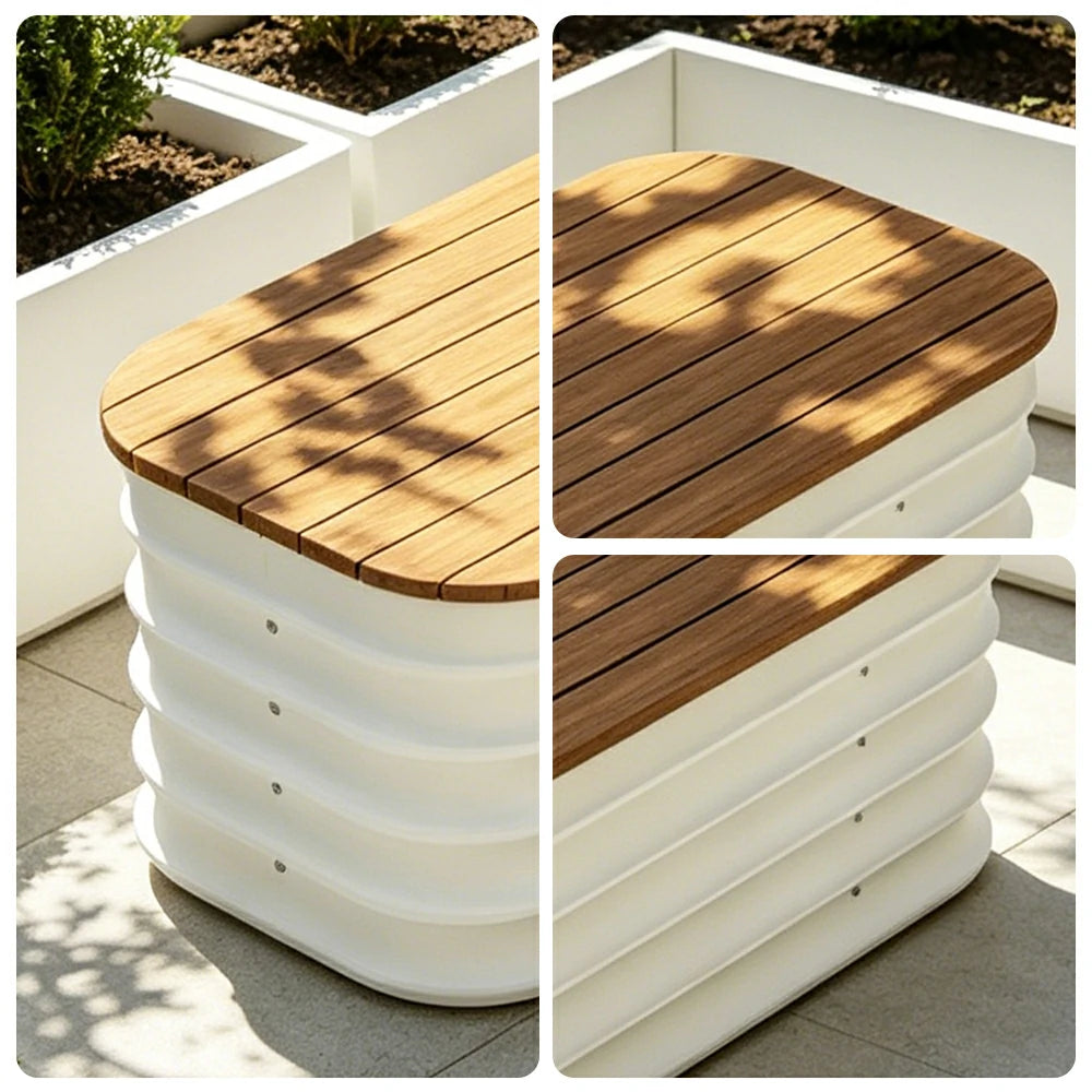 SOLARA Modular Raised Garden Bed with WPC Seat Cover Water Storage Outdoor Planter Box 80x40x43cm for Balcony Patio - White