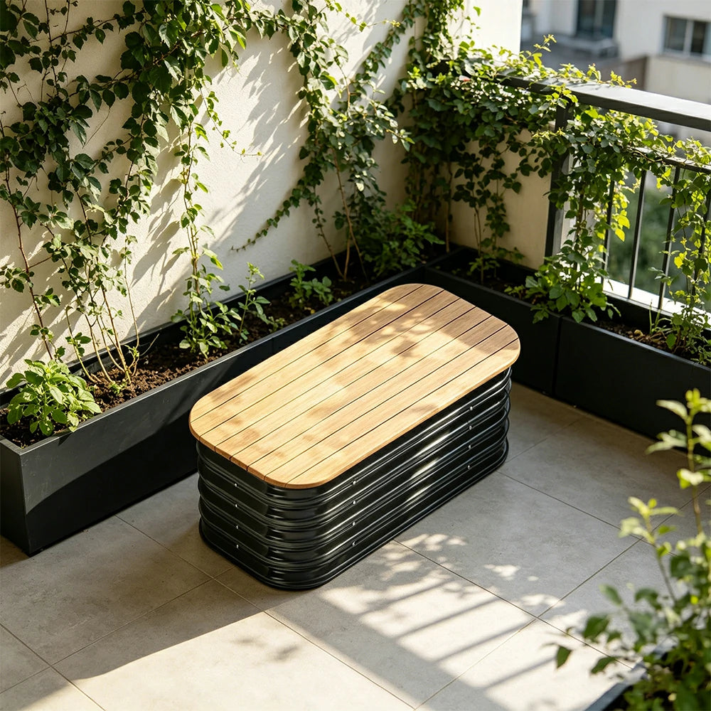 SOLARA Modular Raised Garden Bed with WPC Seat Cover Water Storage Outdoor Planter Box 80x40x43cm for Balcony Patio - Grey