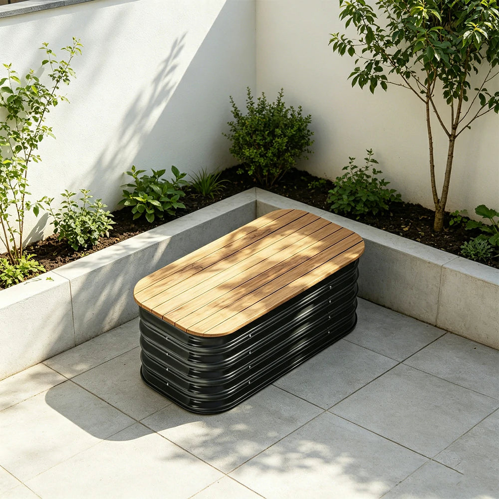 SOLARA Modular Raised Garden Bed with WPC Seat Cover Water Storage Outdoor Planter Box 80x40x43cm for Balcony Patio - Grey