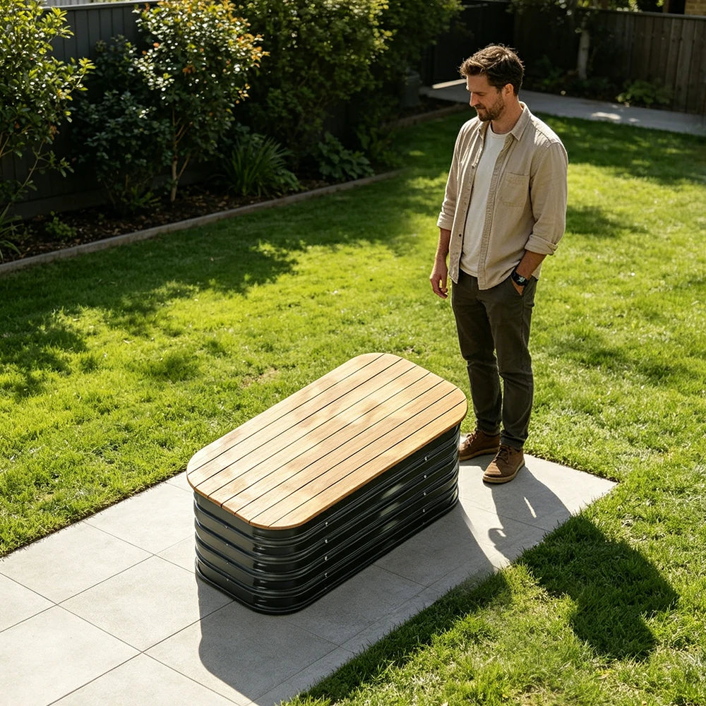 SOLARA Modular Raised Garden Bed with WPC Seat Cover Water Storage Outdoor Planter Box 80x40x43cm for Balcony Patio - Grey