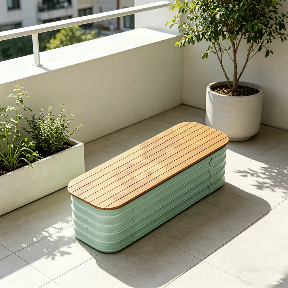 SOLARA Modular Raised Garden Bed with WPC Seat Cover Water Storage Outdoor Planter Box 120x40x43cm for Balcony Patio - Green