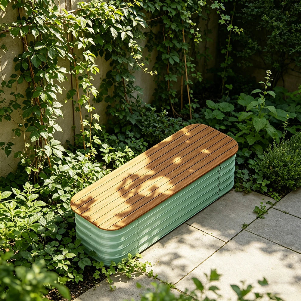 SOLARA Modular Raised Garden Bed with WPC Seat Cover Water Storage Outdoor Planter Box 120x40x43cm for Balcony Patio - Green