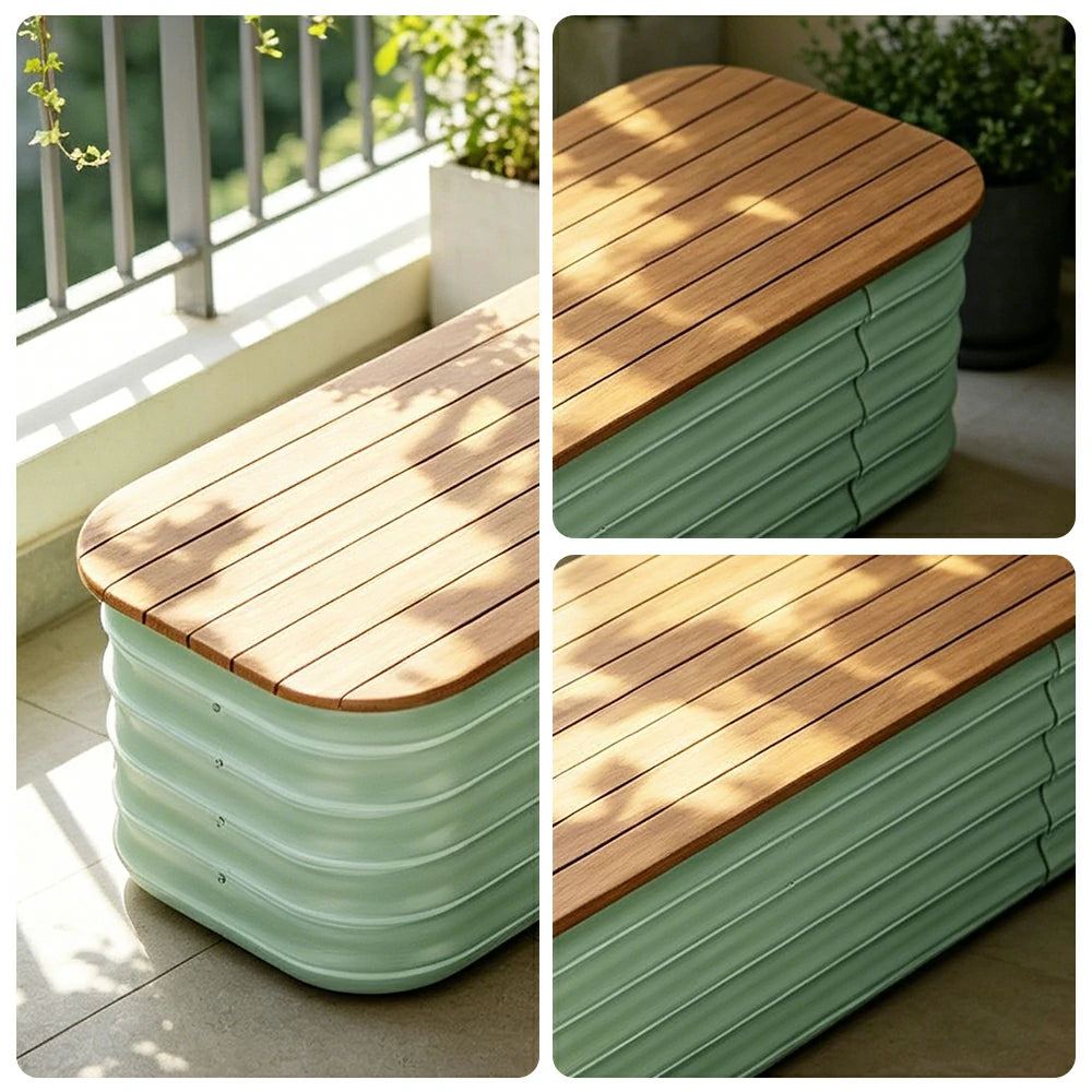 SOLARA Modular Raised Garden Bed with WPC Seat Cover Water Storage Outdoor Planter Box 120x40x43cm for Balcony Patio - Green