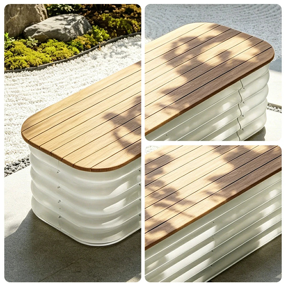 SOLARA Modular Raised Garden Bed with WPC Seat Cover Water Storage Outdoor Planter Box 120x40x43cm for Balcony Patio - White