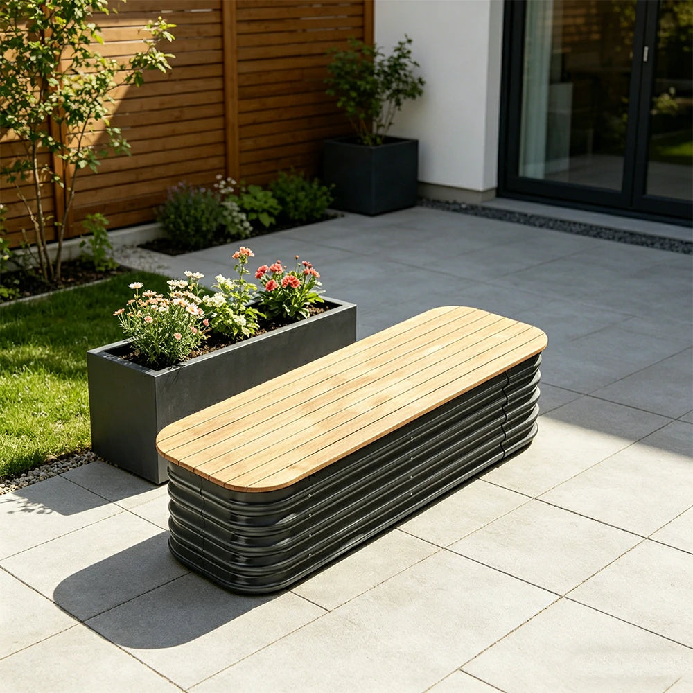 SOLARA Modular Raised Garden Bed with WPC Seat Cover Water Storage Outdoor Planter Box 120x40x43cm for Balcony Patio - Grey