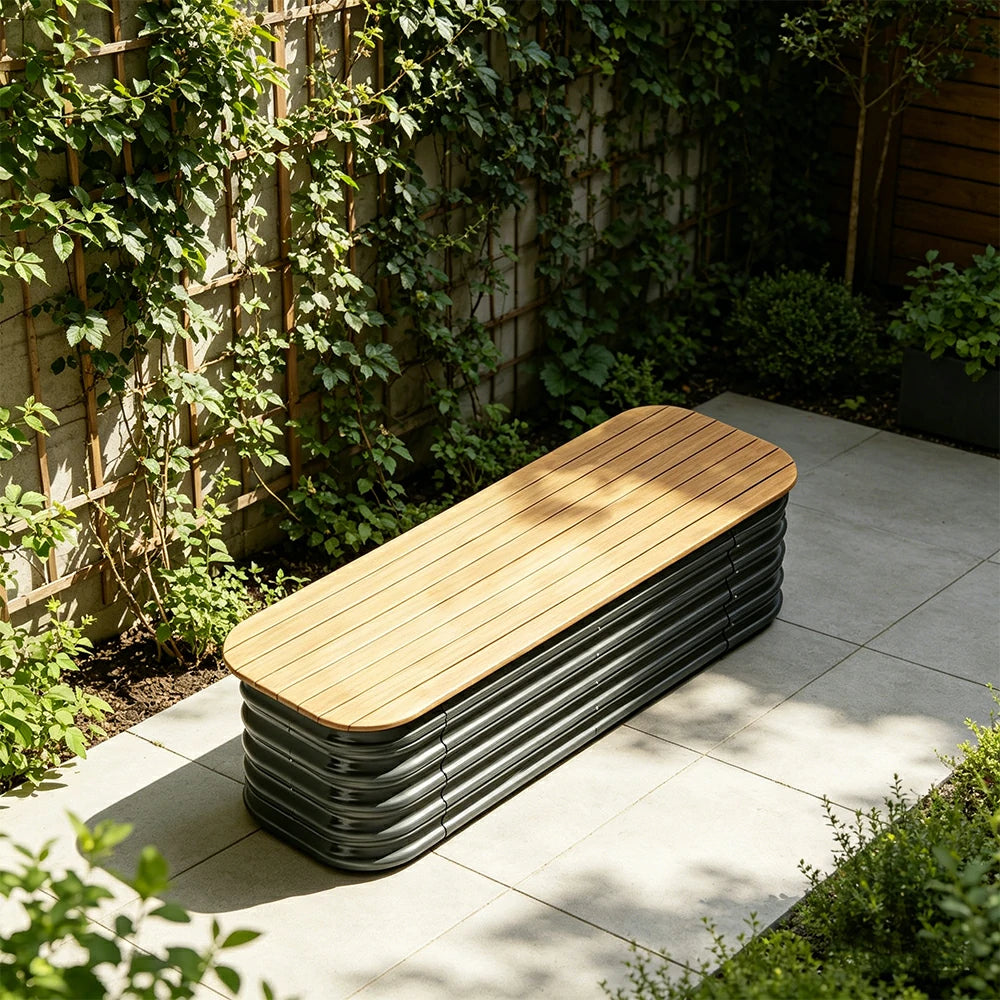SOLARA Modular Raised Garden Bed with WPC Seat Cover Water Storage Outdoor Planter Box 120x40x43cm for Balcony Patio - Grey