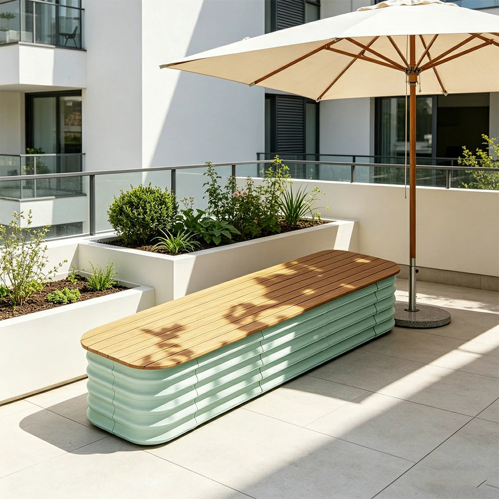 SOLARA Modular Raised Garden Bed with WPC Seat Cover Water Storage Outdoor Planter Box 160x40x43cm for Balcony Patio - Green