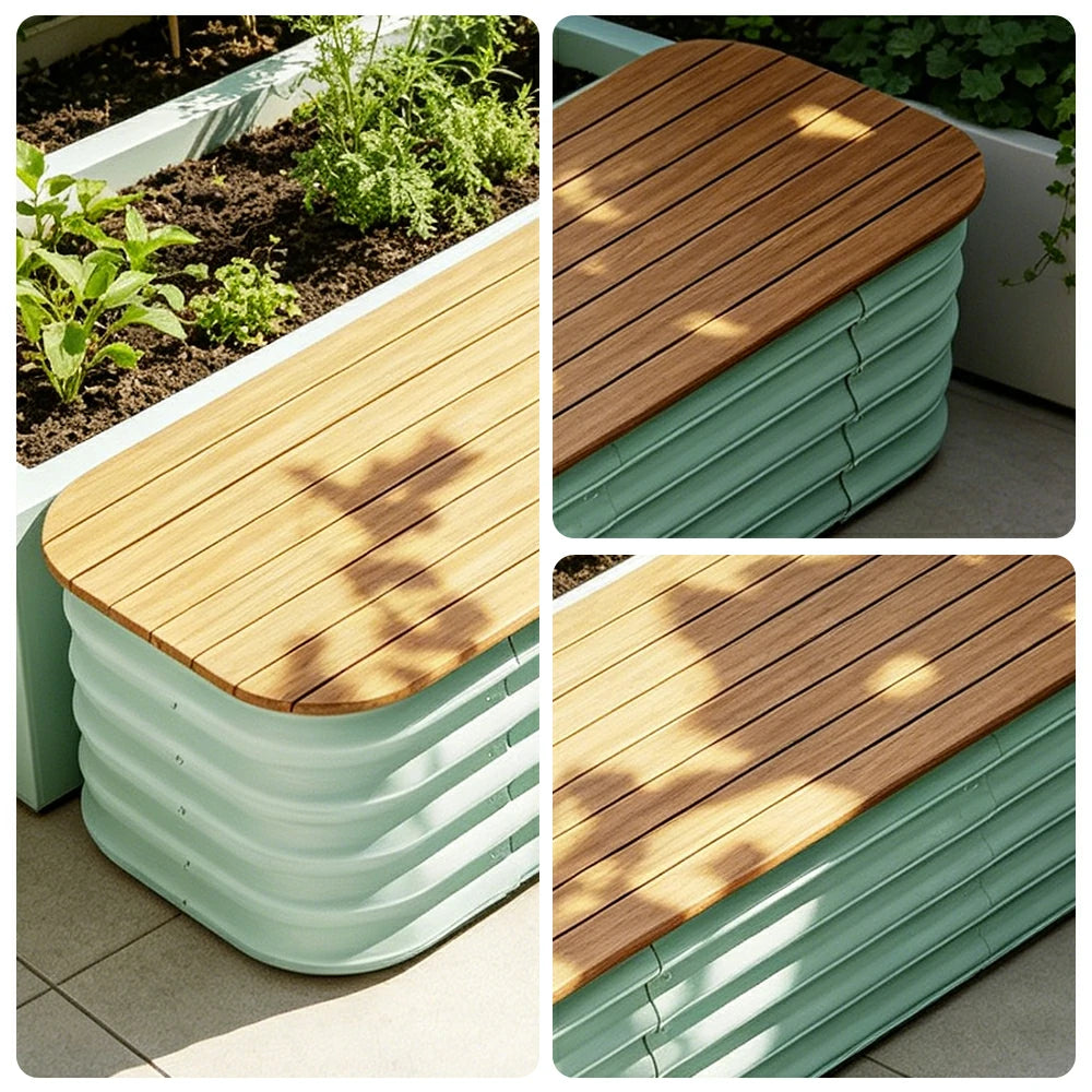 SOLARA Modular Raised Garden Bed with WPC Seat Cover Water Storage Outdoor Planter Box 160x40x43cm for Balcony Patio - Green