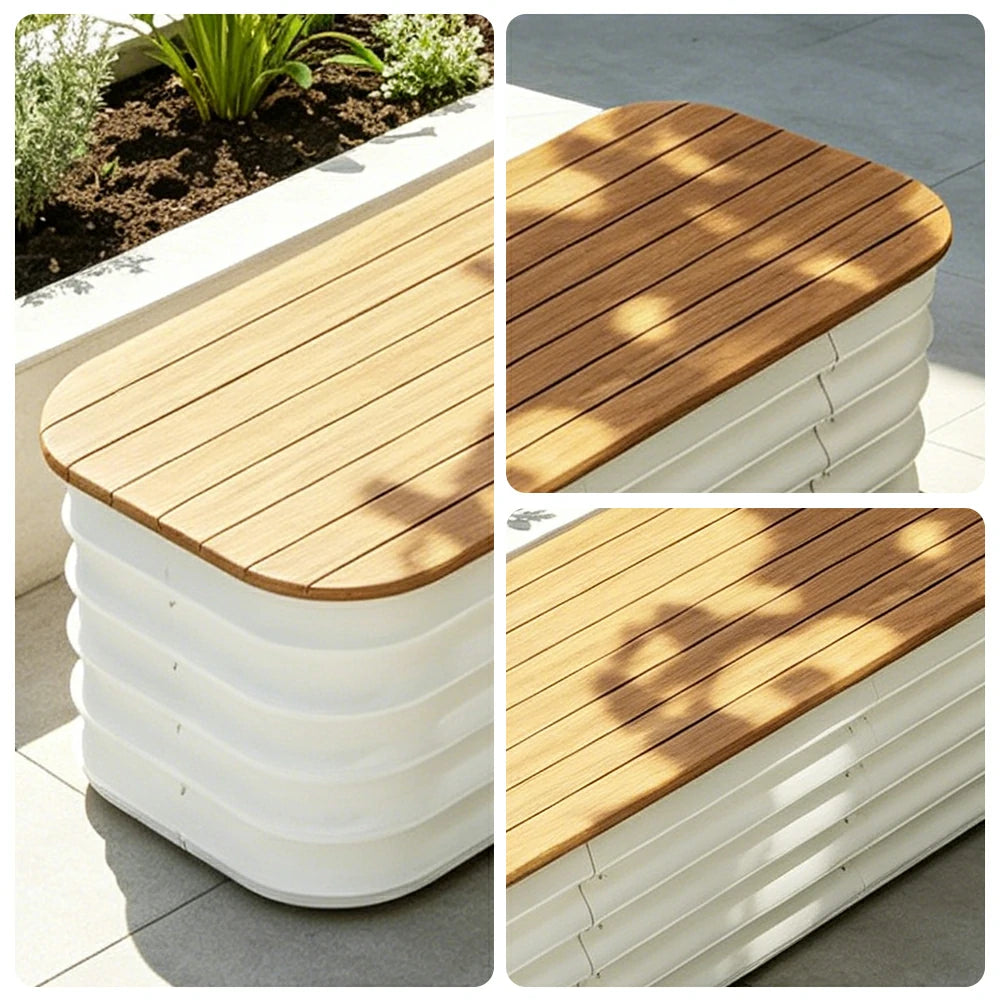 SOLARA Modular Raised Garden Bed with WPC Seat Cover Water Storage Outdoor Planter Box 160x40x43cm for Balcony Patio - White