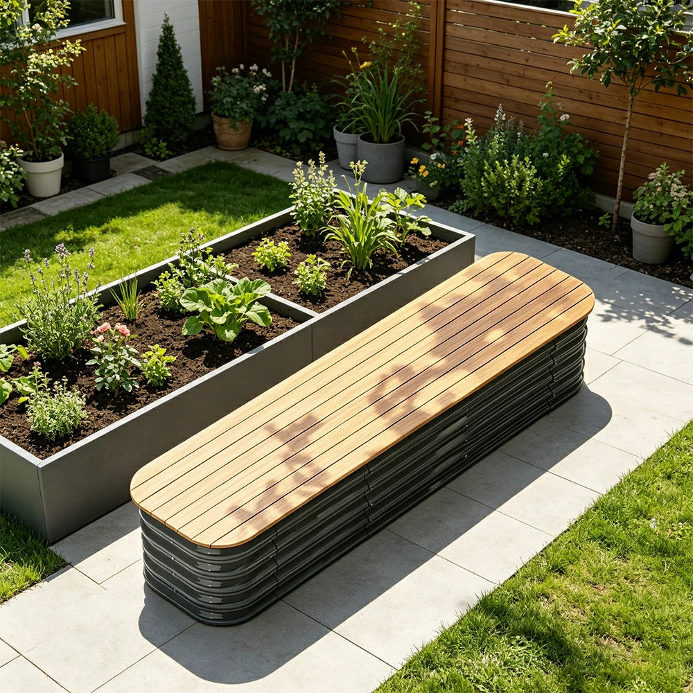 SOLARA Modular Raised Garden Bed with WPC Seat Cover Water Storage Outdoor Planter Box 160x40x43cm for Balcony Patio - Grey
