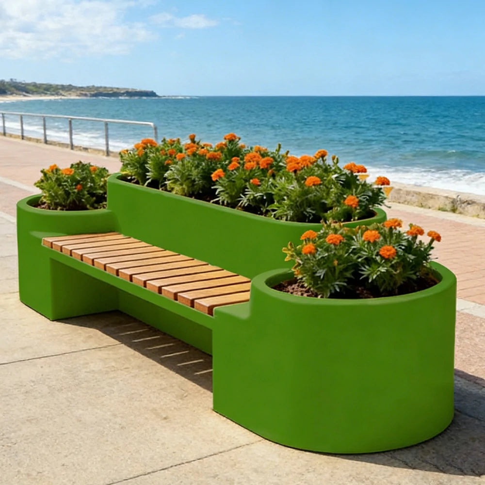 SOLARA 120/150/180cm Outdoor Metal Planter Box Thick Galvanized Steel Frame with High-Temp Coating for Commercial Patio Terrace - Green