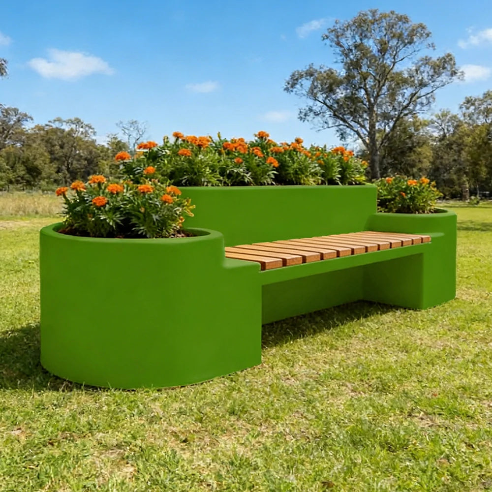 SOLARA 120/150/180cm Outdoor Metal Planter Box Thick Galvanized Steel Frame with High-Temp Coating for Commercial Patio Terrace - Green