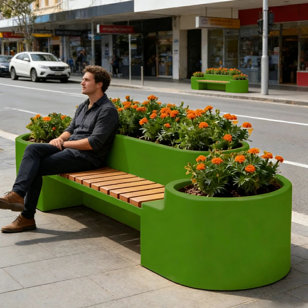 SOLARA 120/150/180cm Outdoor Metal Planter Box Thick Galvanized Steel Frame with High-Temp Coating for Commercial Patio Terrace - Green